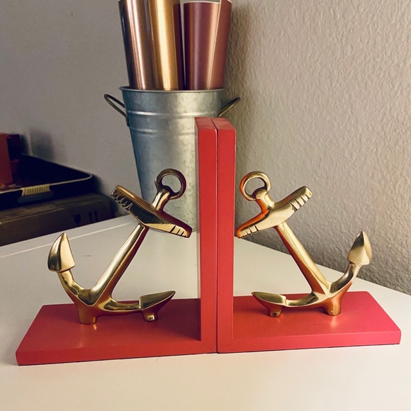 Anchor Bookends Nautical Theme Hot Pink + Gold - Picture 3 of 8